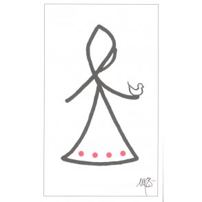 Lille kort pigekort m/kuvert: LILLEPIGEN MED FUGL