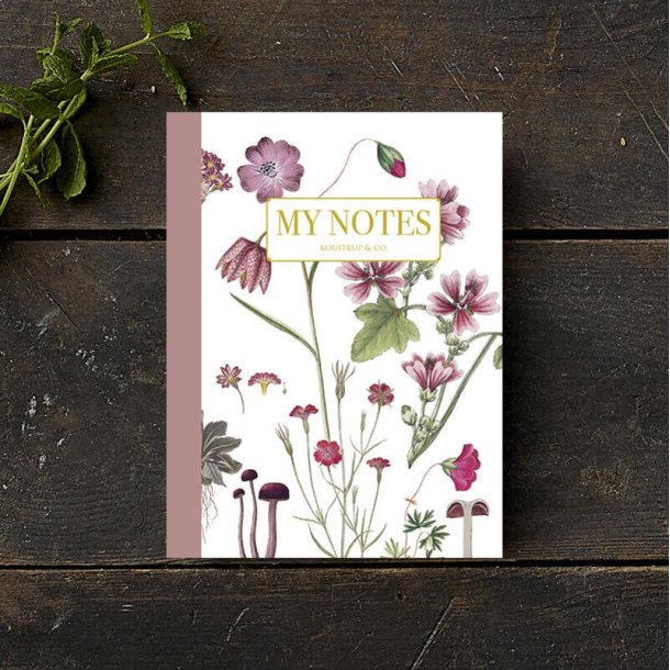 Noteshfte med rosa blomster