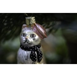 Juleophng kat med barret og trklde H8,5cm