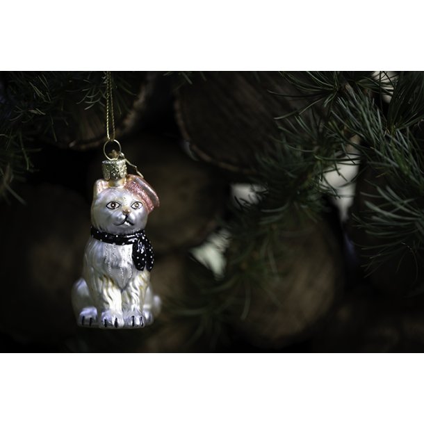 Juleophng kat med barret og trklde H8,5cm