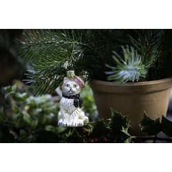 Juleophng kat med barret og trklde H8,5cm